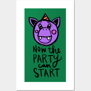 Now The Party Can Start Monster: Weird Funny Hippo Or Manatee Posters and Art